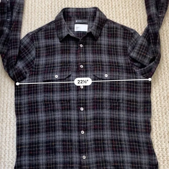 PURPLE-BRAND | 100% Wool Button Down Flannel Plaid Shirt Large - Picture 9 of 16
